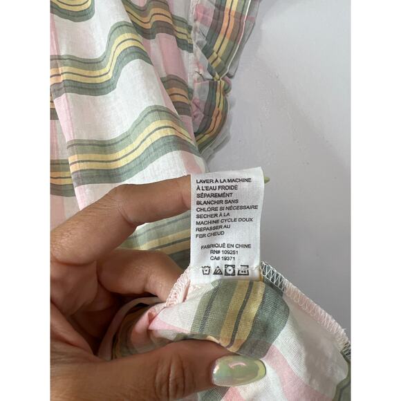NWT Birds of Paradis Marianne B Ruffle Sleeve Top in Pomela Plaid Green & Pink - Picture 8 of 10